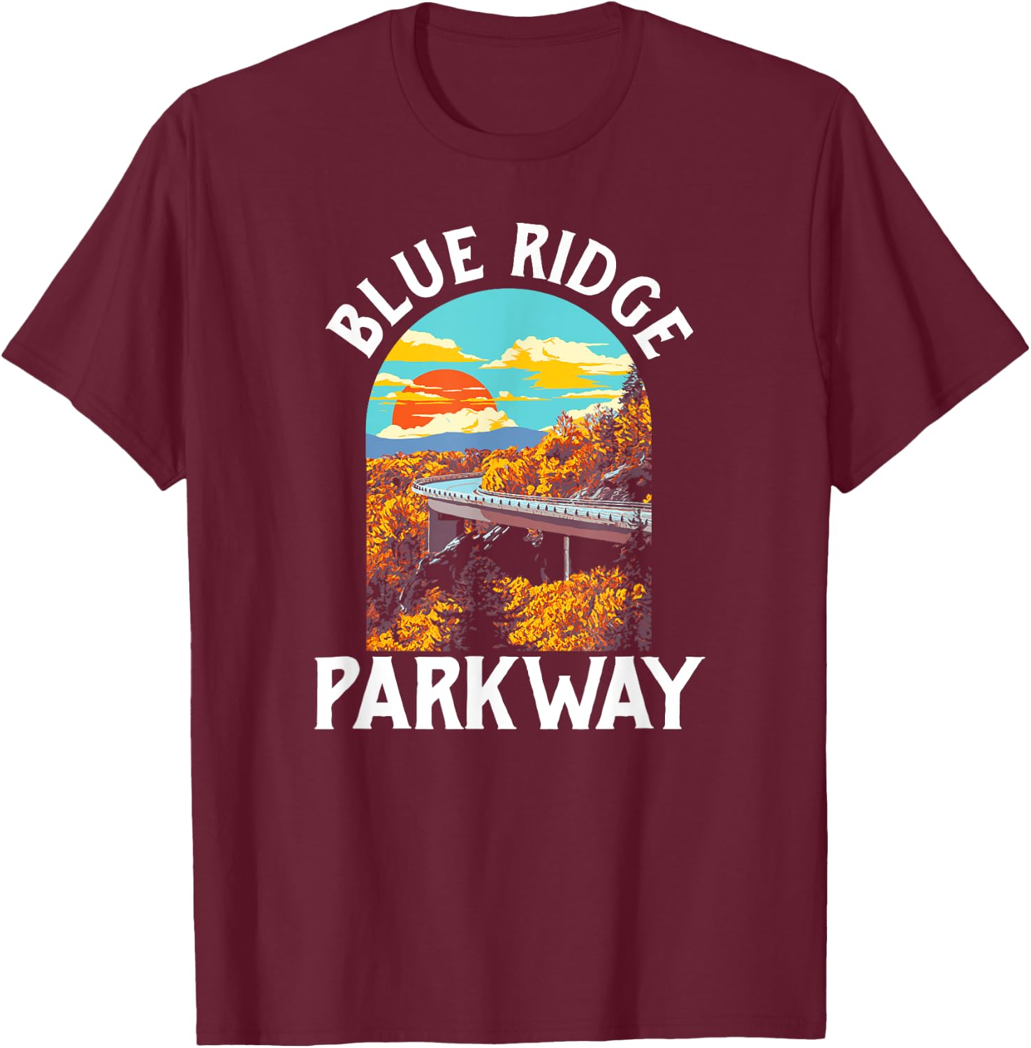 Blue Ridge Parkway Vintage Poster Style Retro 80s Graphic T-Shirt - T-Shirt | Maroon