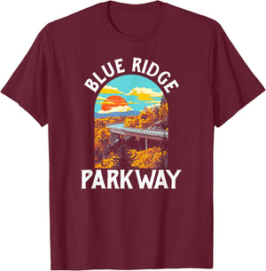 Blue Ridge Parkway Vintage Poster Style Retro 80s Graphic T-Shirt - T-Shirt | Maroon
