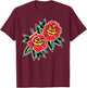 Red Roses Traditional Tattoo Flash T-Shirt - T-Shirt | Maroon