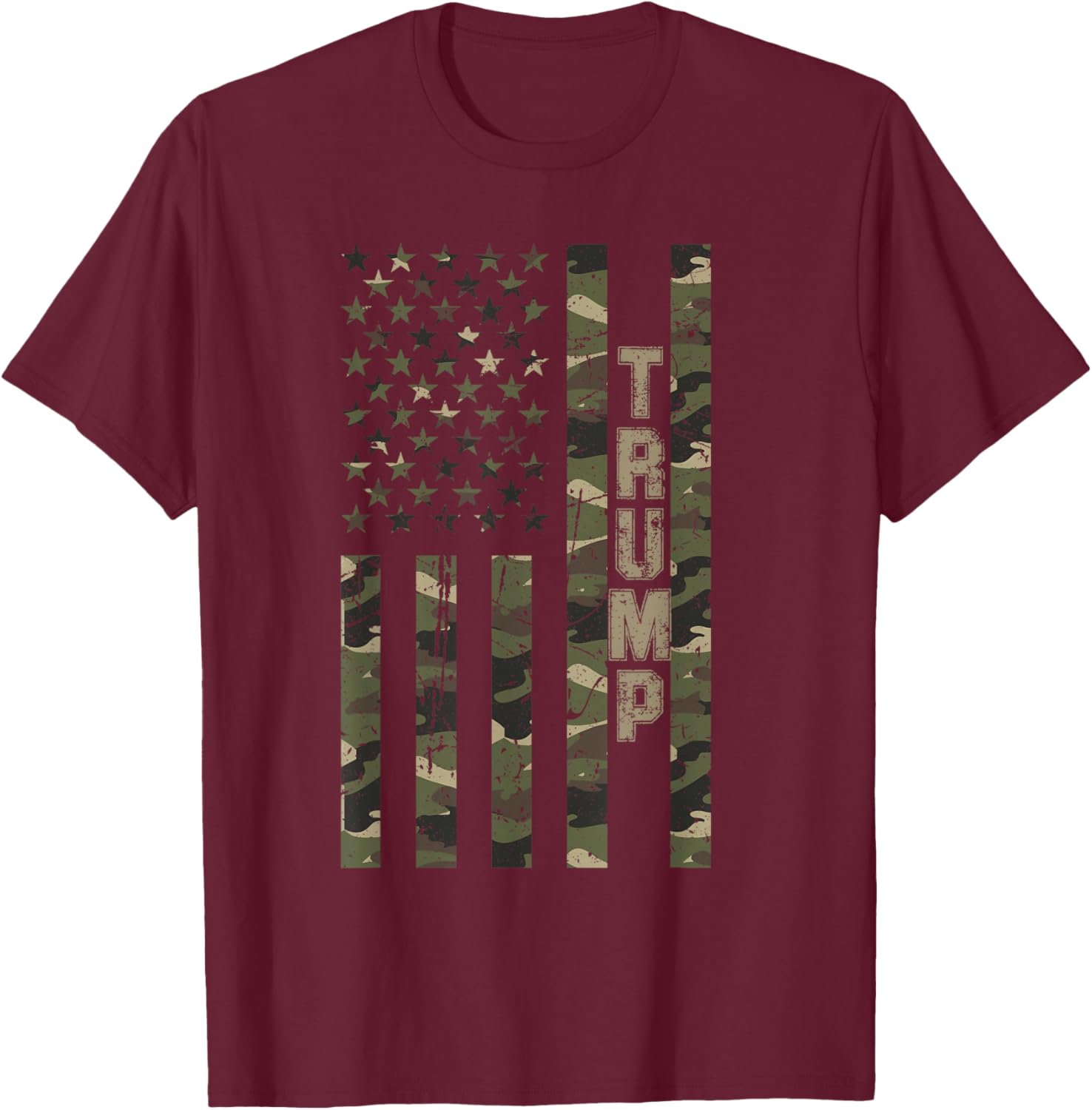 Trump United States Distressed Camo w US Flag T-Shirt - T-Shirt | Maroon