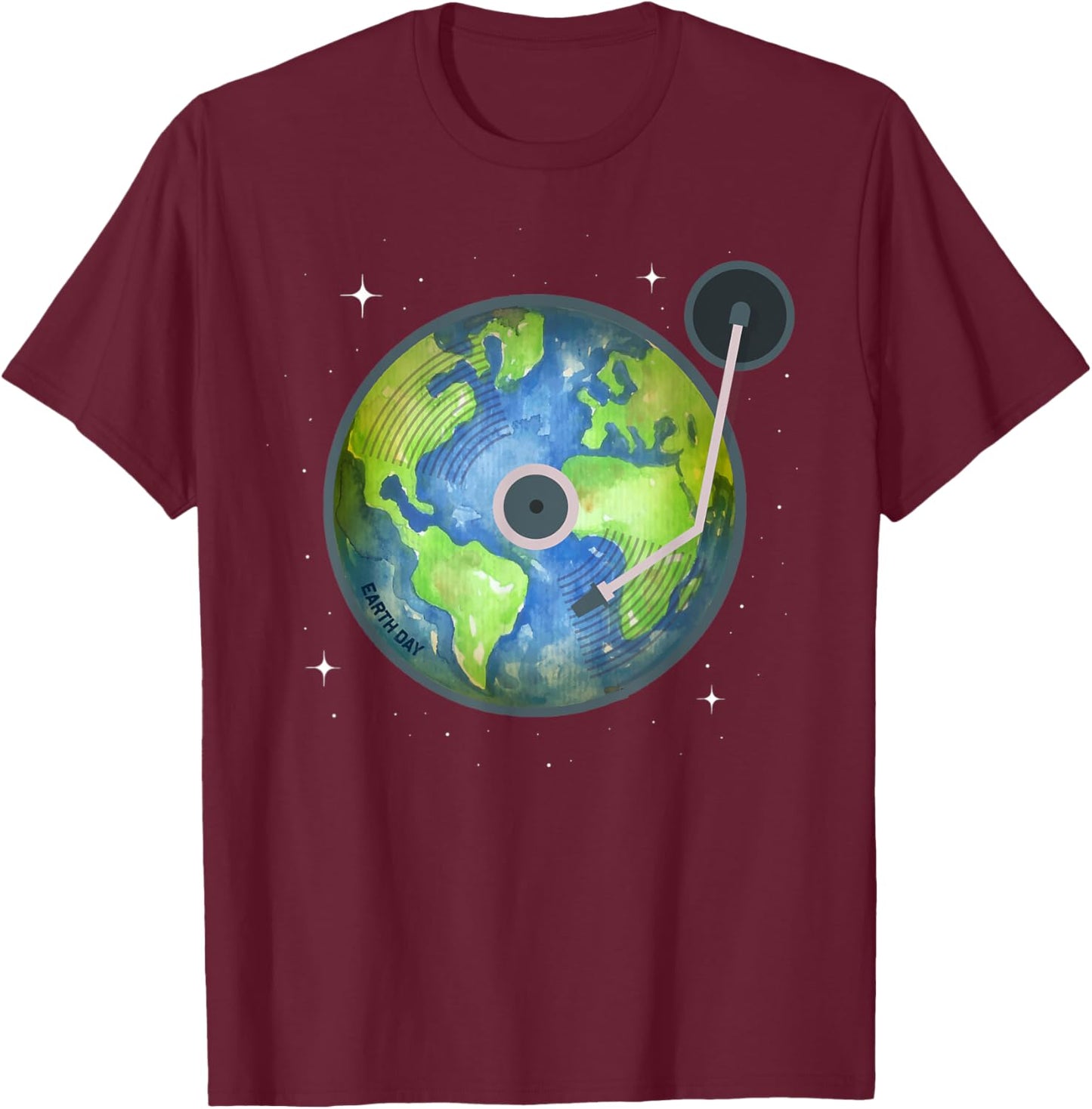 Earth Day 2023 vinyl record planet Art Save the Planet T-Shirt - T-Shirt | Maroon