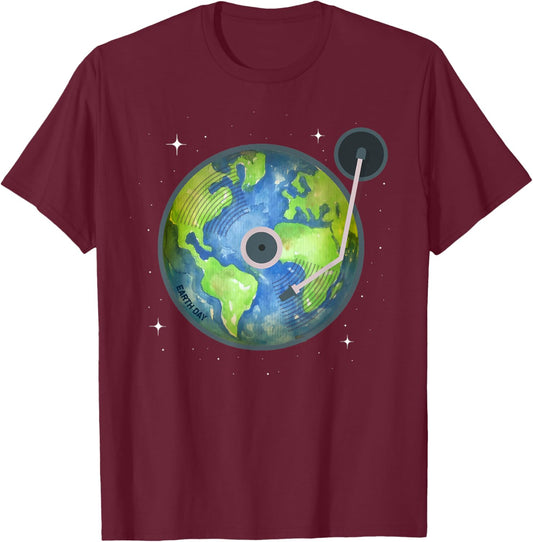 Earth Day 2023 vinyl record planet Art Save the Planet T-Shirt - T-Shirt | Maroon
