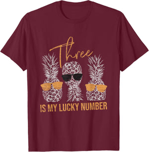 Three Is My Lucky Number - Upside Down Pineapple T-Shirt - T-Shirt | Maroon