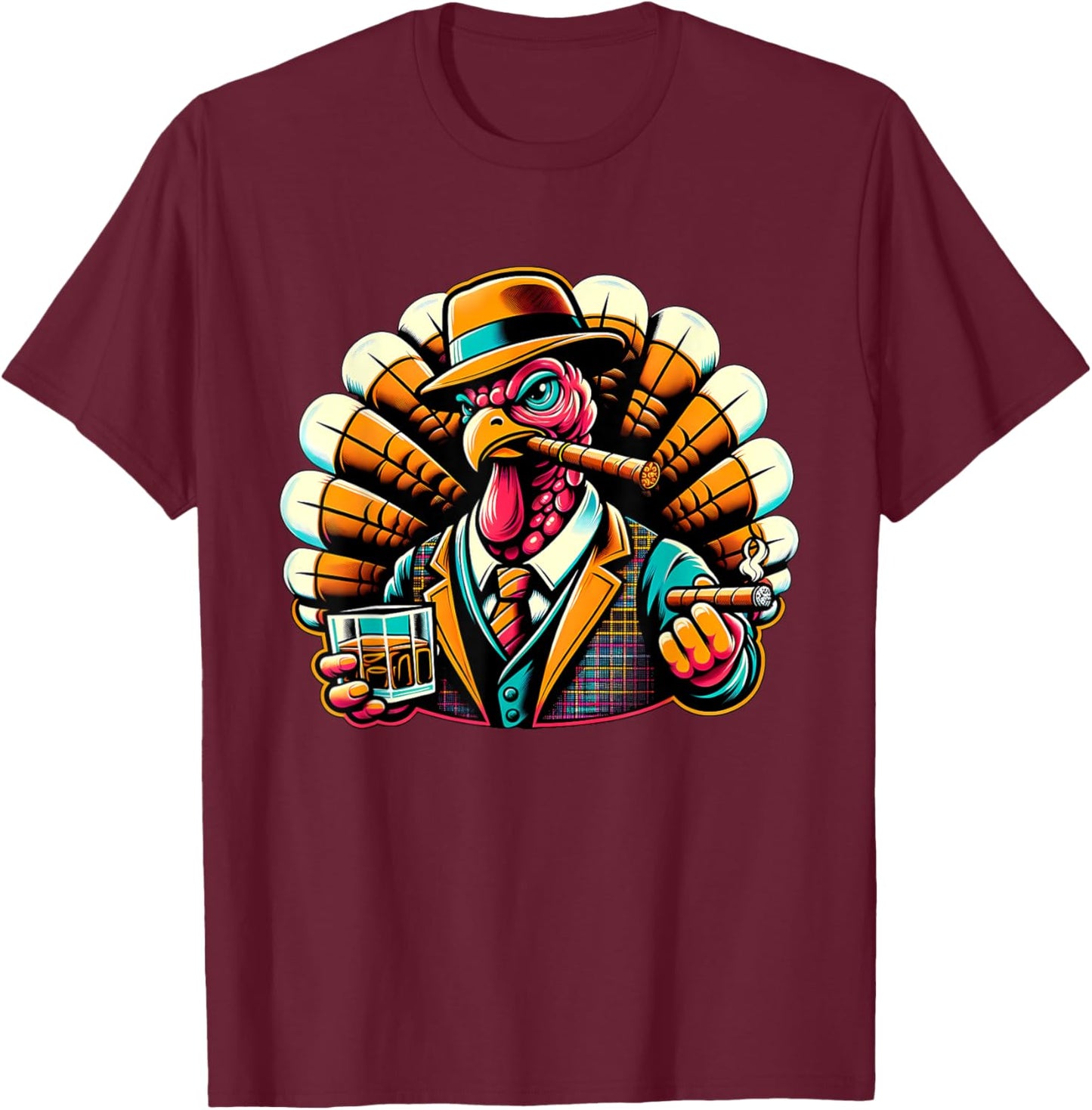 Turkey Cigar And Whiskey T-Shirt - T-Shirt | Maroon