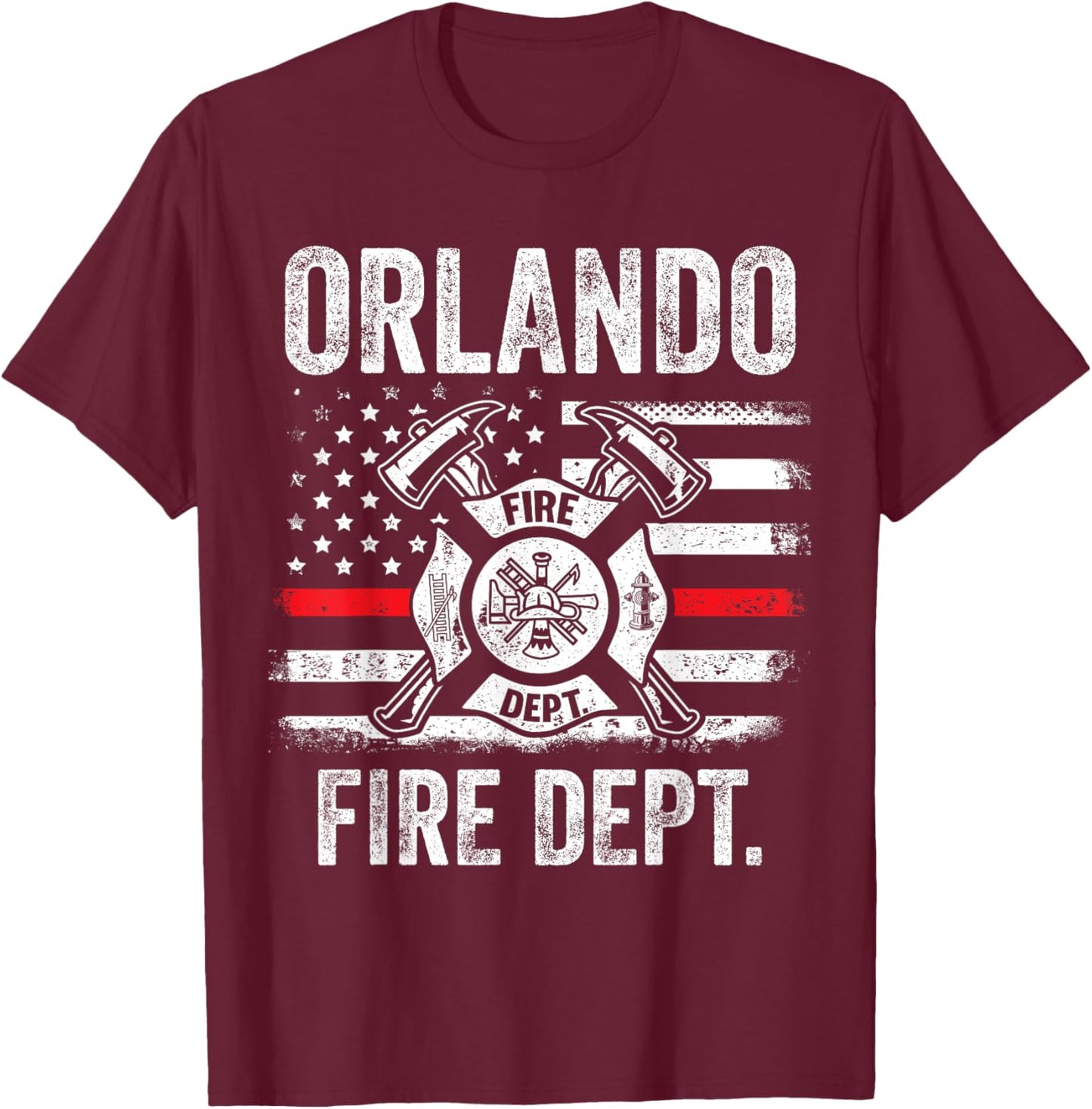 Orlando Florida Fire Department Thin Red Line Fireman T-Shirt - T-Shirt | Maroon
