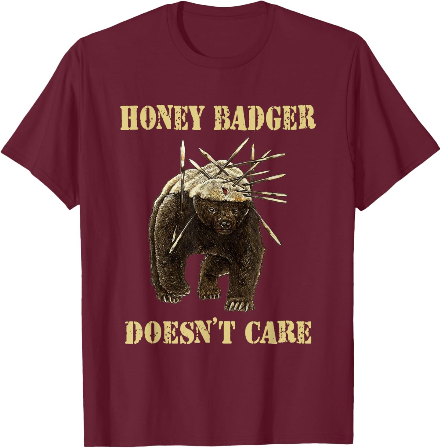 Honey Badger Adorable Animal Honey Badger Doesn't Care T-Shirt - T-Shirt | Maroon