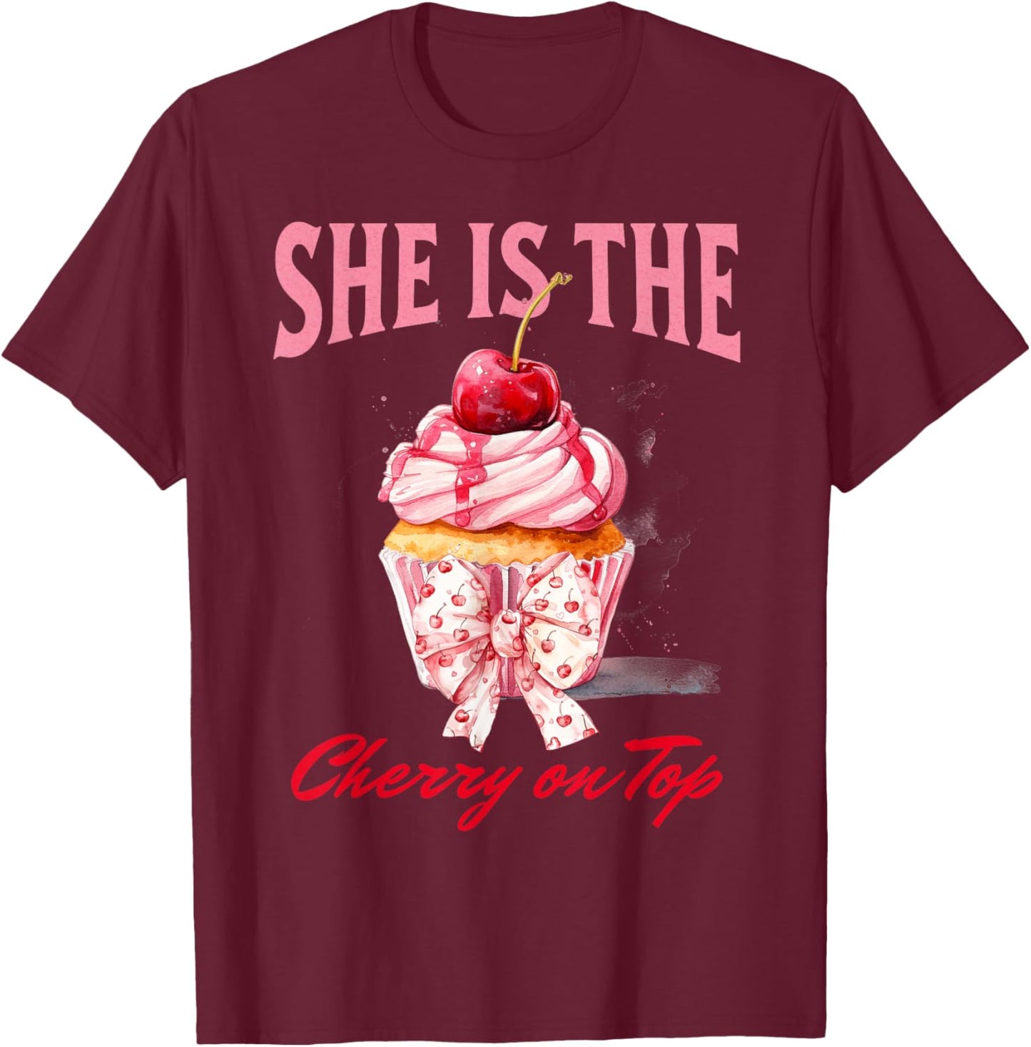 She is the Cherry on Top Pregnancy Reveal Baby Announcement T-Shirt - T-Shirt | Maroon