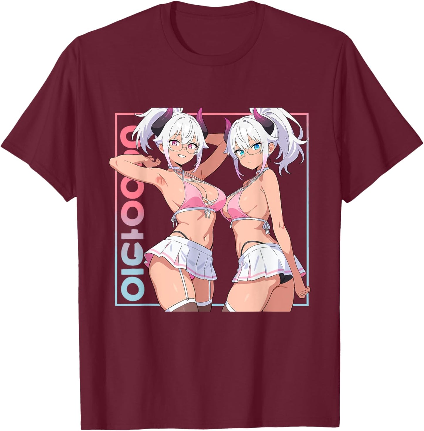 Waifu Sexy Anime Girl Horns Mini jupe Japonaise Rétro Art T-Shirt - T-Shirt | Maroon
