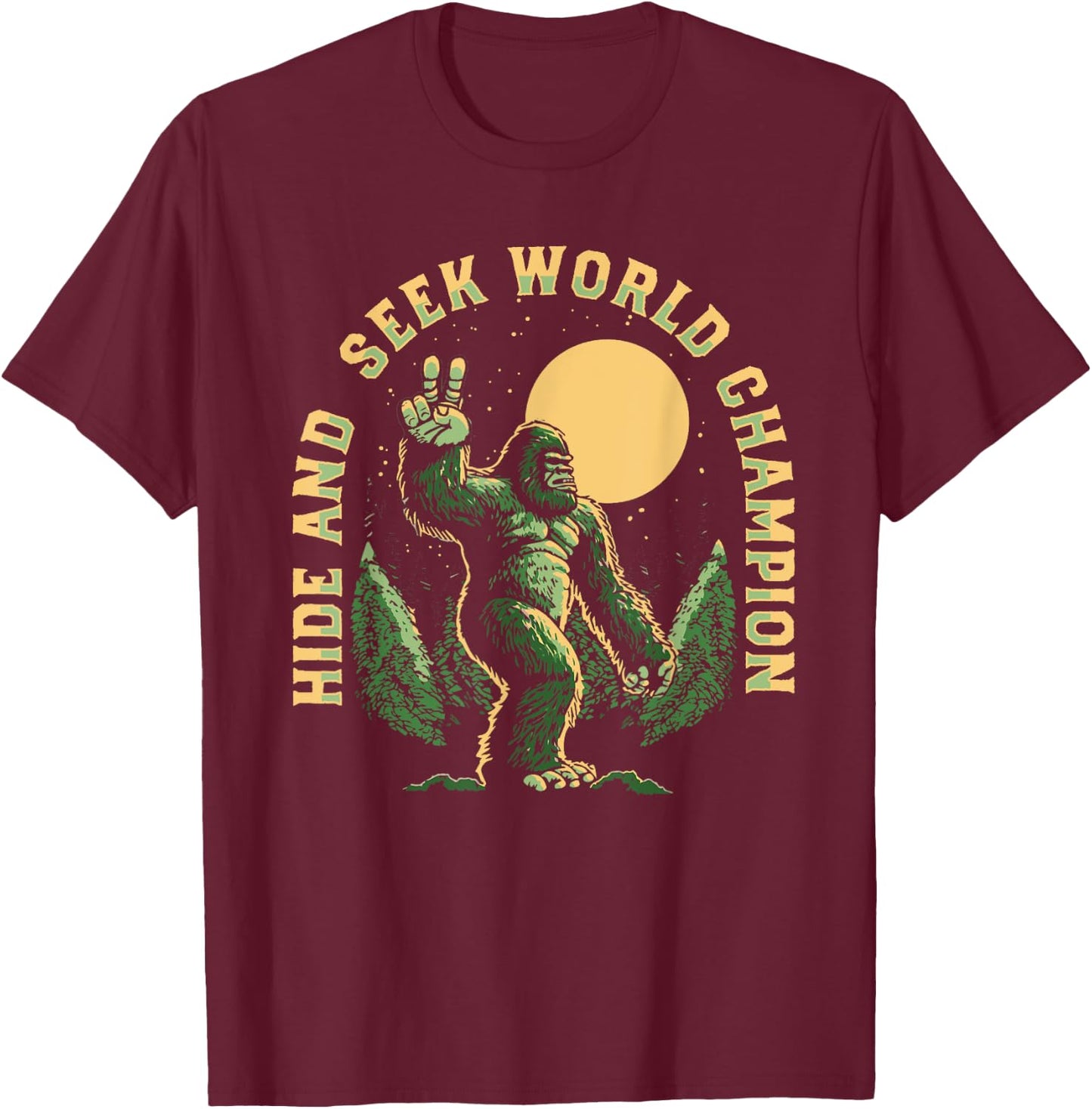 Vintage Hide And Seek World Champion Funny Retro Bigfoot T-Shirt - T-Shirt | Maroon