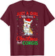 Just A Girl Who Loves Christmas And Corgis Lighting Xmas T-Shirt - T-Shirt | Maroon