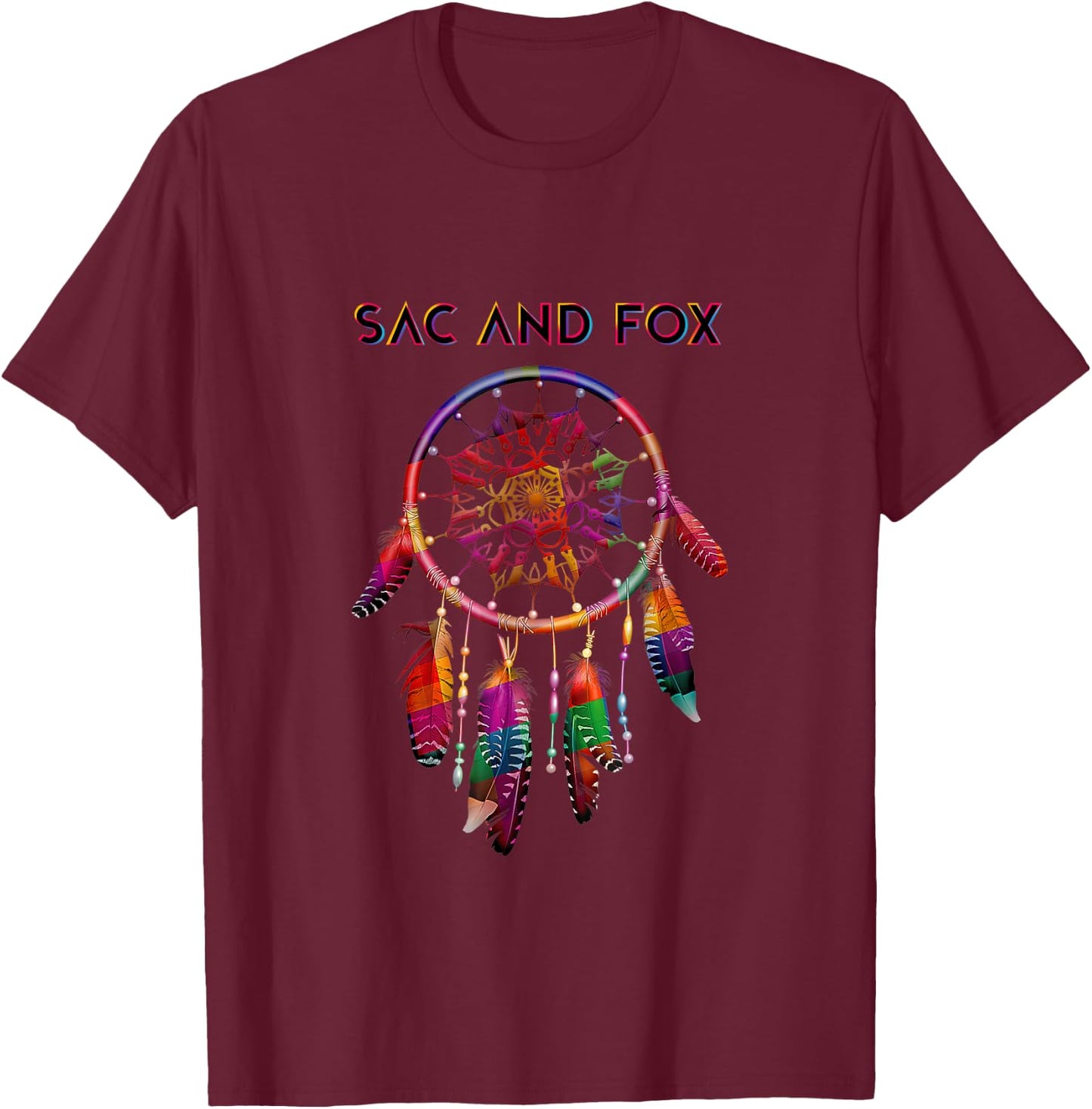 Sac and Fox Native American Indian Colorful Dreamcatcher T-Shirt - T-Shirt | Maroon