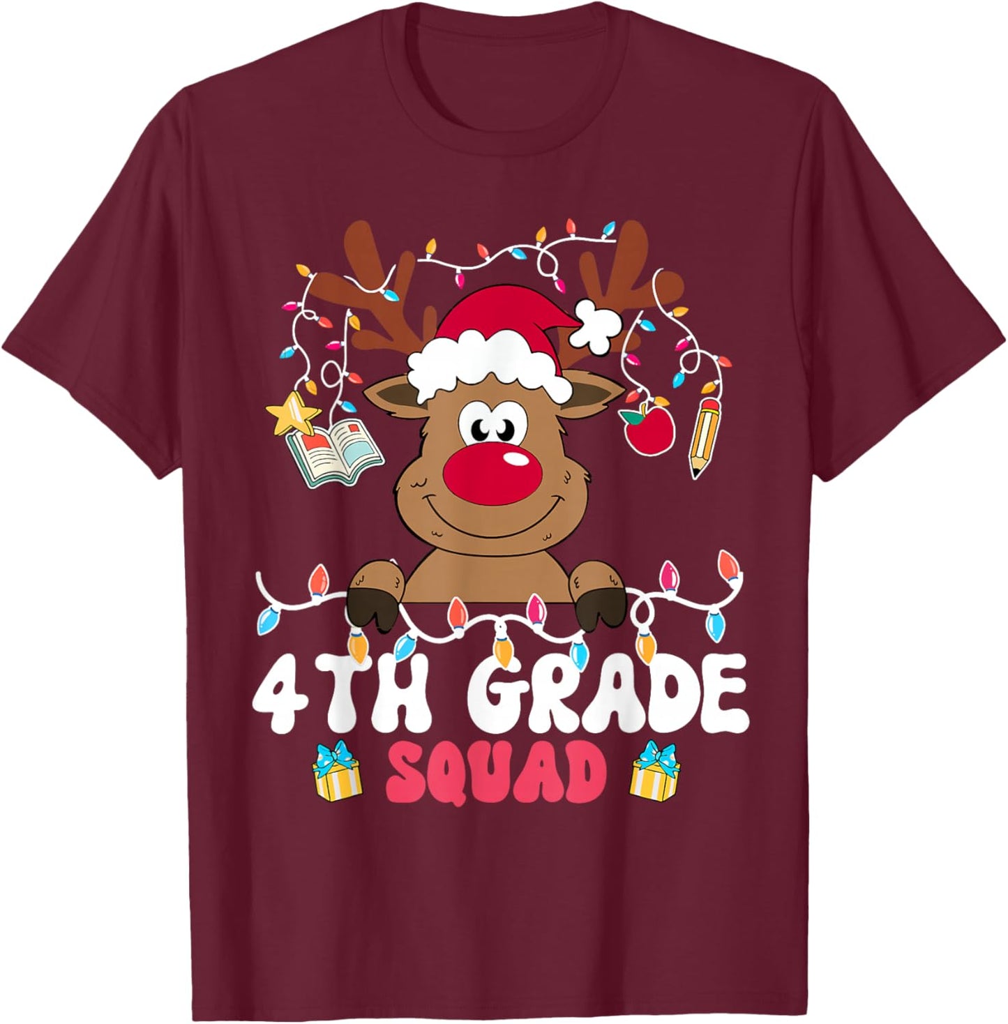 4th Grade Squad Reindeer Christmas Fourth Grade Teacher Xmas T-Shirt - T-Shirt | Maroon