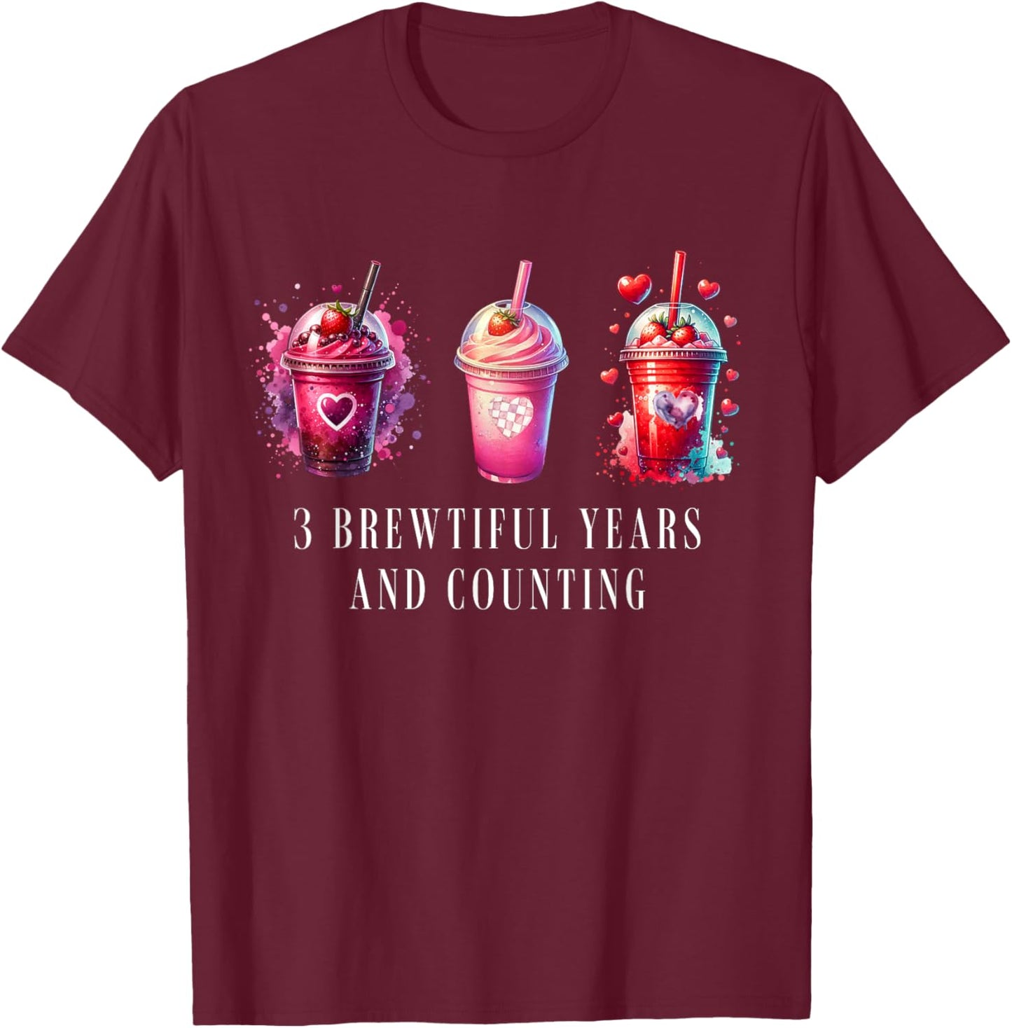3 Year Work Anniversary Workiversary Frappe Funny 3rd Year T-Shirt - T-Shirt | Maroon