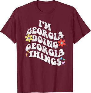 Personalized Name Mothers Day outfit Retro Groovy Im GEORGIA Doing GEORGIA Things Funny Mother's T-Shirt - T-Shirt | Maroon