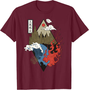 Vintage Retro Four Elements Japanese Aesthetic Lovers Gift T-Shirt - T-Shirt | Maroon