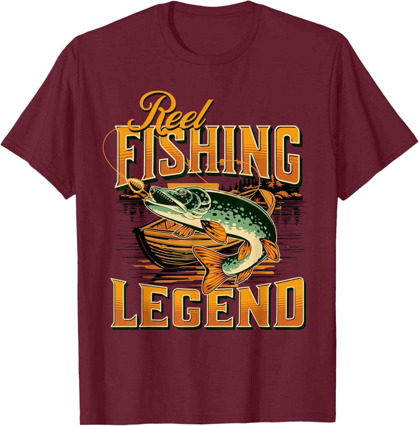 Reel Fishing Legend |Vintage Fishing Pike T-Shirt - T-Shirt | Maroon