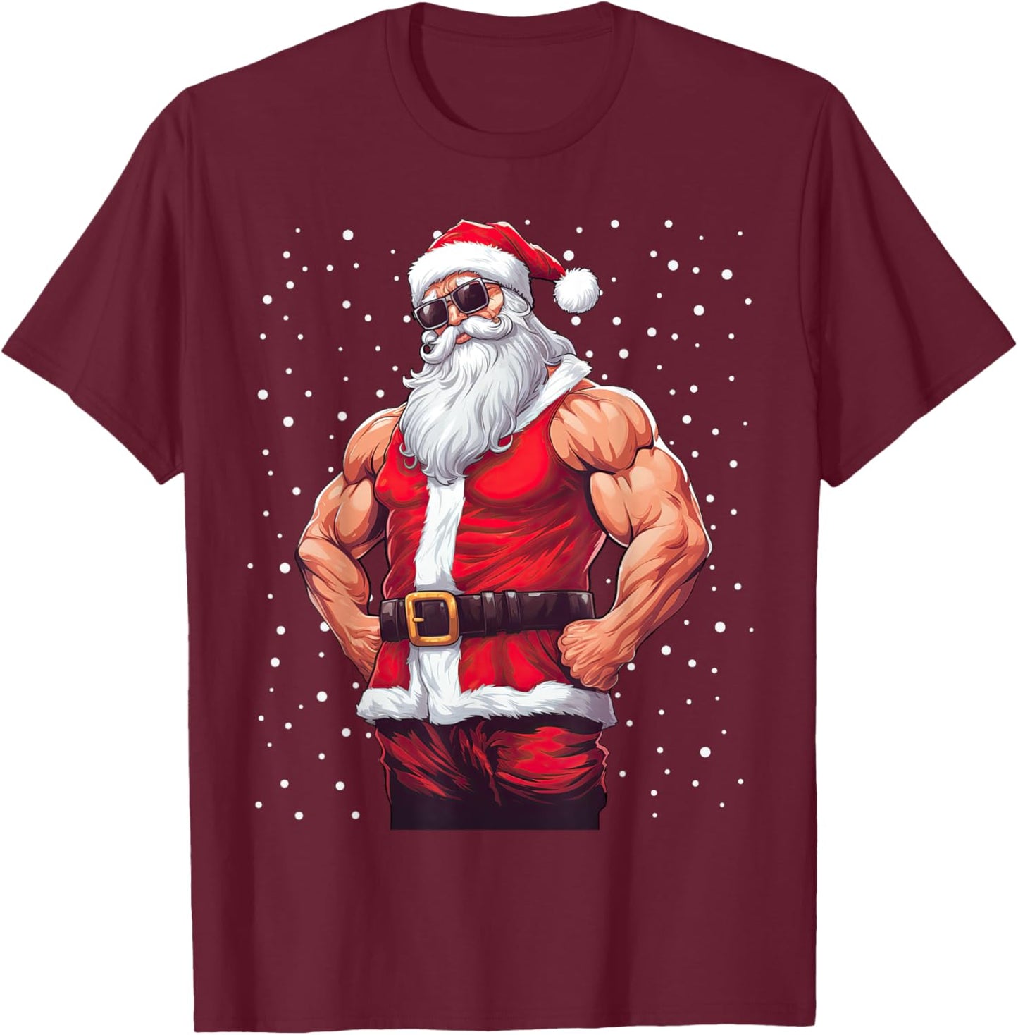 Santa Claus Bodybuilding Fitness Gym Xmas Snow T-Shirt - T-Shirt | Maroon