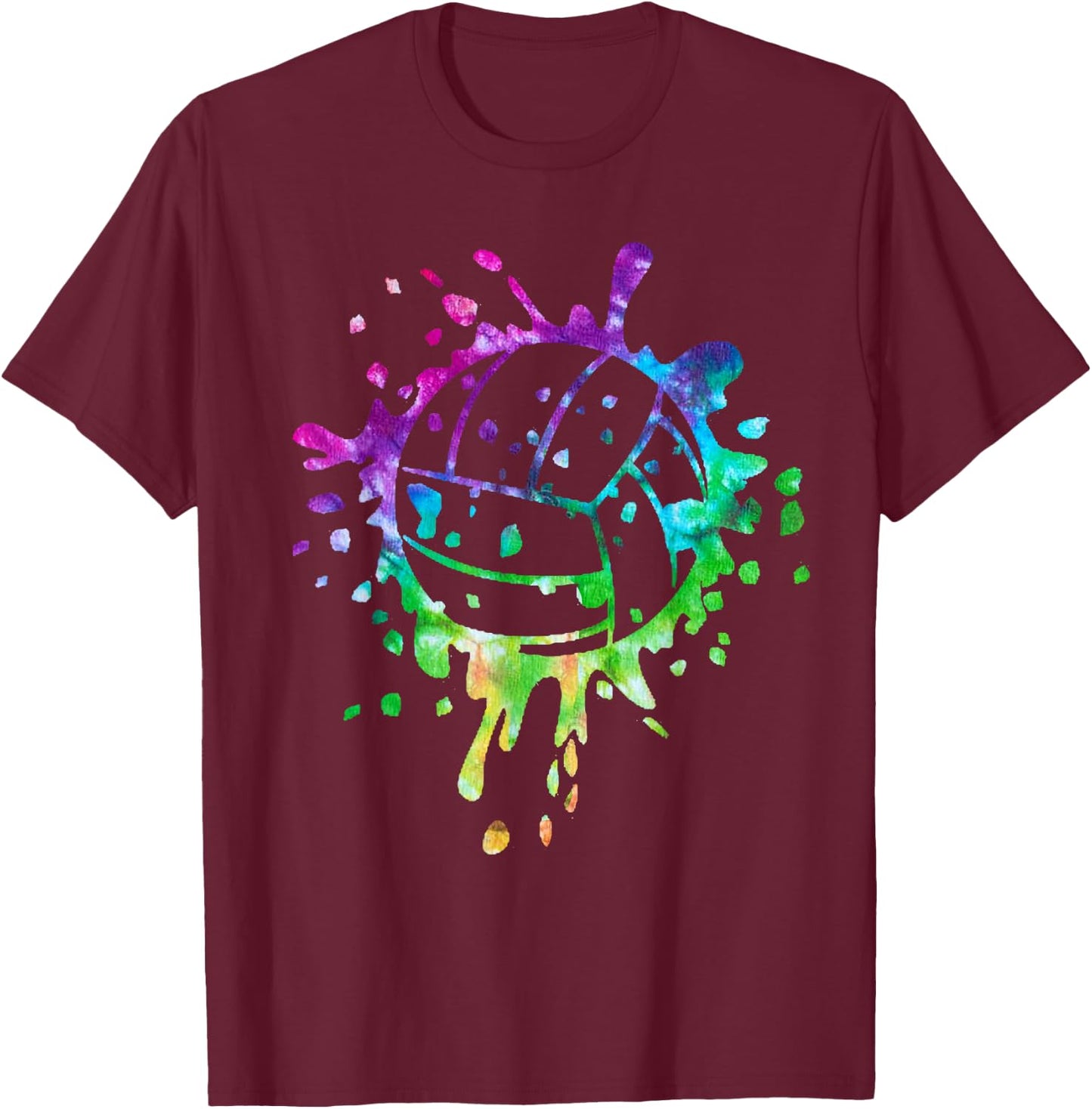 Volleyball Tie Dye Girls Distressed Ball T-Shirt - T-Shirt | Maroon