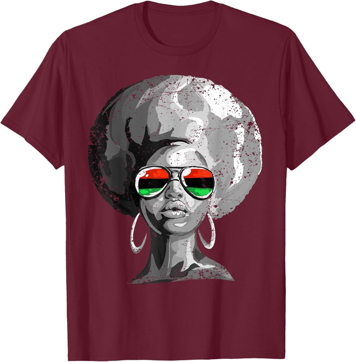 Black Queen Afro Woman Face T-Shirt - T-Shirt | Maroon