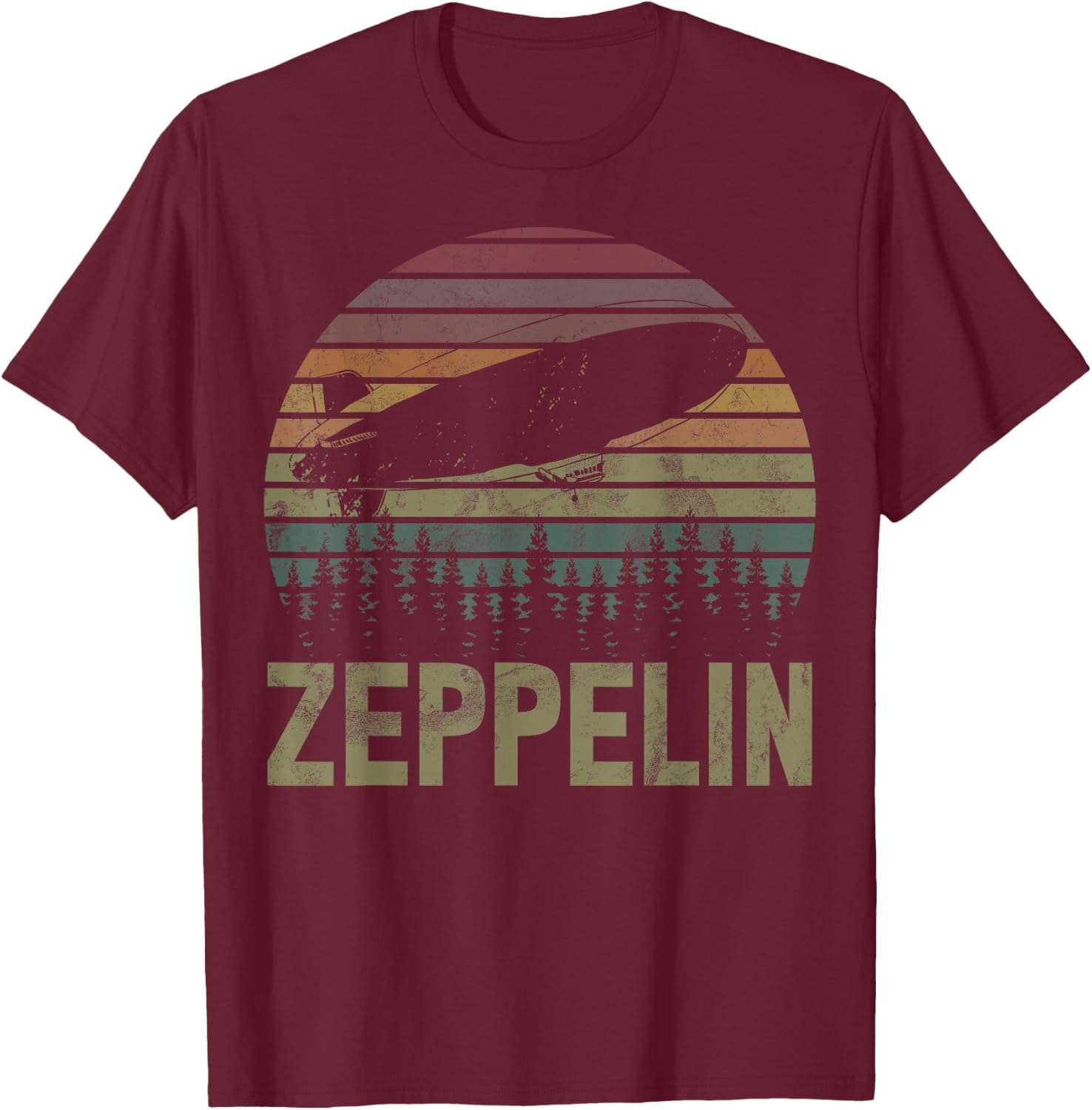 Retro Zeppelin 70s 80s Dirigible Airship Zepelin Zepplin T-Shirt - T-Shirt | Maroon