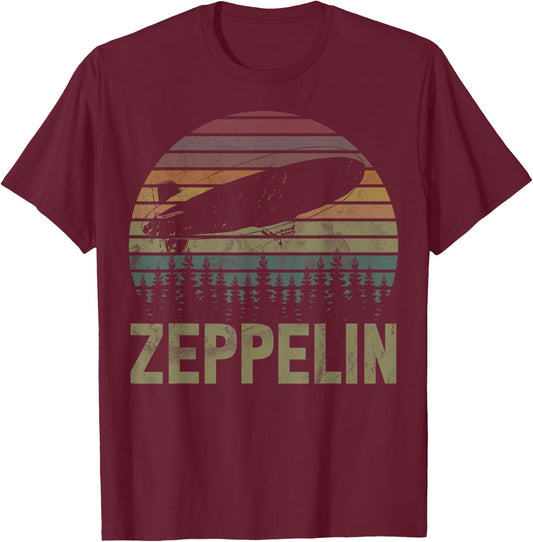 Retro Zeppelin 70s 80s Dirigible Airship Zepelin Zepplin T-Shirt - T-Shirt | Maroon
