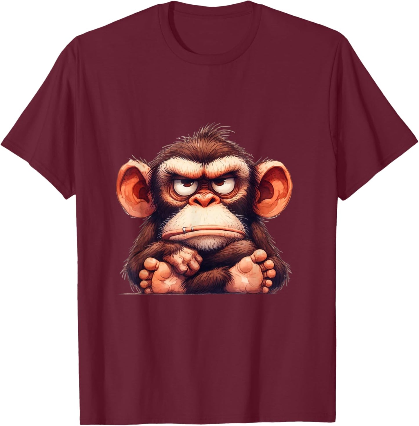 Funny Animals Grumpy Ape Monkey T-Shirt - T-Shirt | Maroon