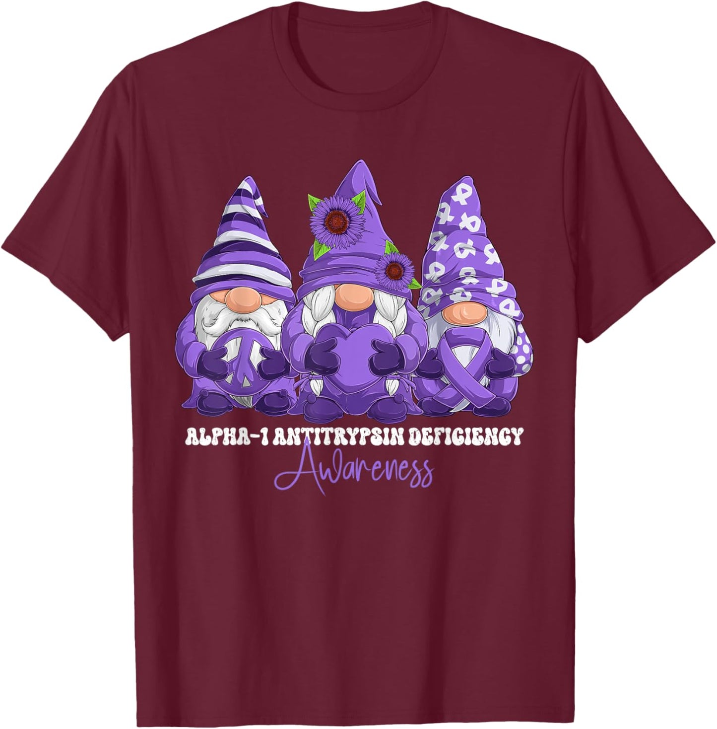 Alpha-1 Antitrypsin Deficiency Awareness Month Purple Ribbon T-Shirt - T-Shirt | Maroon