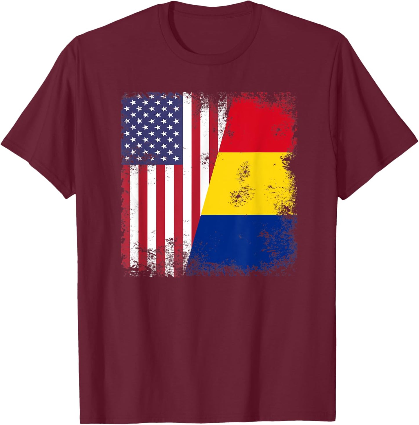 Half Romanian Flag | Vintage Romania USA Gift T-Shirt - T-Shirt | Maroon