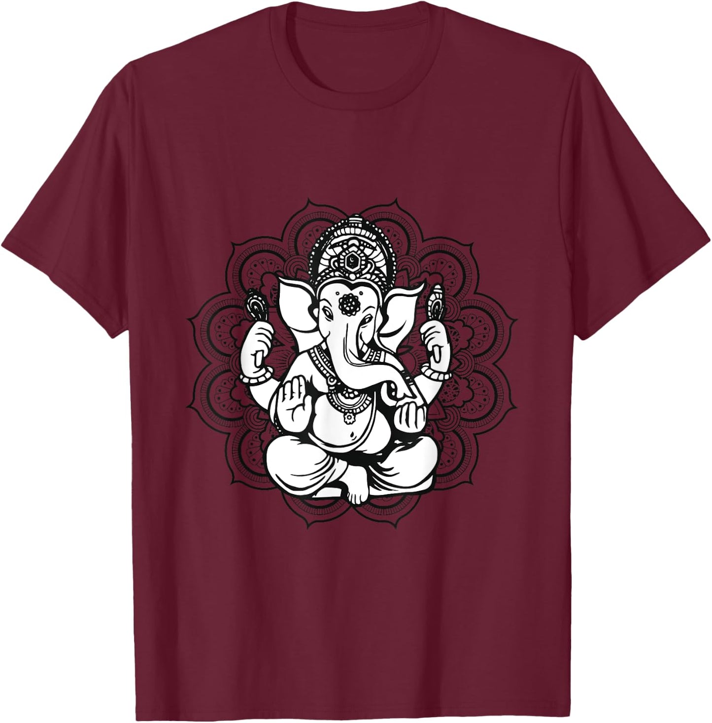 Yoga Mandala Elephant Ganesha Tribal Ornaments Chakra Hindu T-Shirt - T-Shirt | Maroon