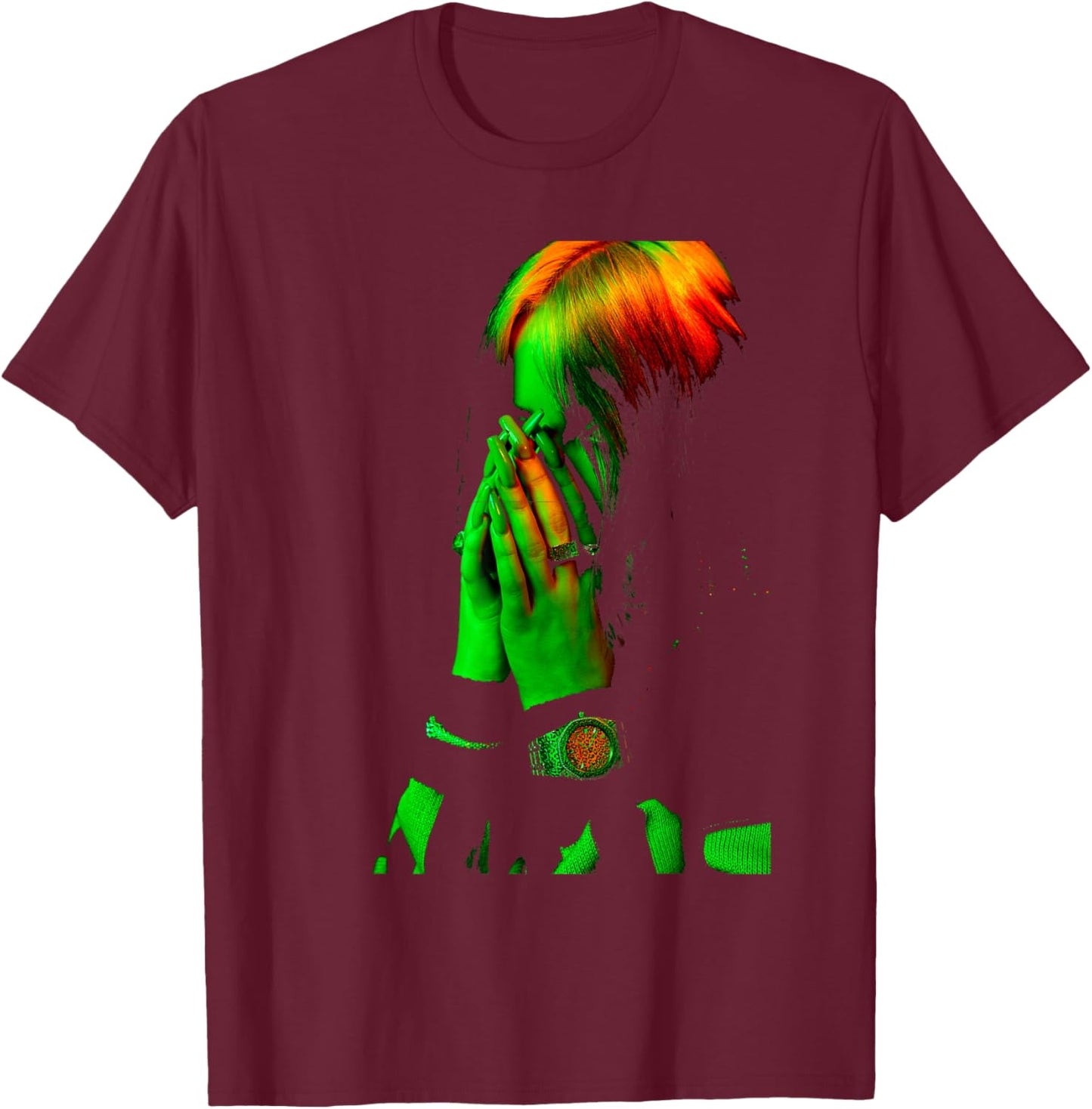 Official Billie Eilish Hand Face Photo Black T-Shirt - T-Shirt | Maroon
