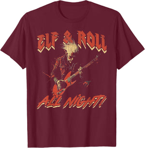 Elf & Roll All Night Rockin' Christmas Elf Music T-Shirt - T-Shirt | Maroon