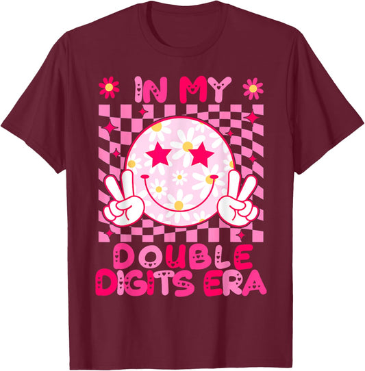 In My Double Digits Era Retro 10 Year Old 10th Birthday Girl T-Shirt - T-Shirt | Maroon