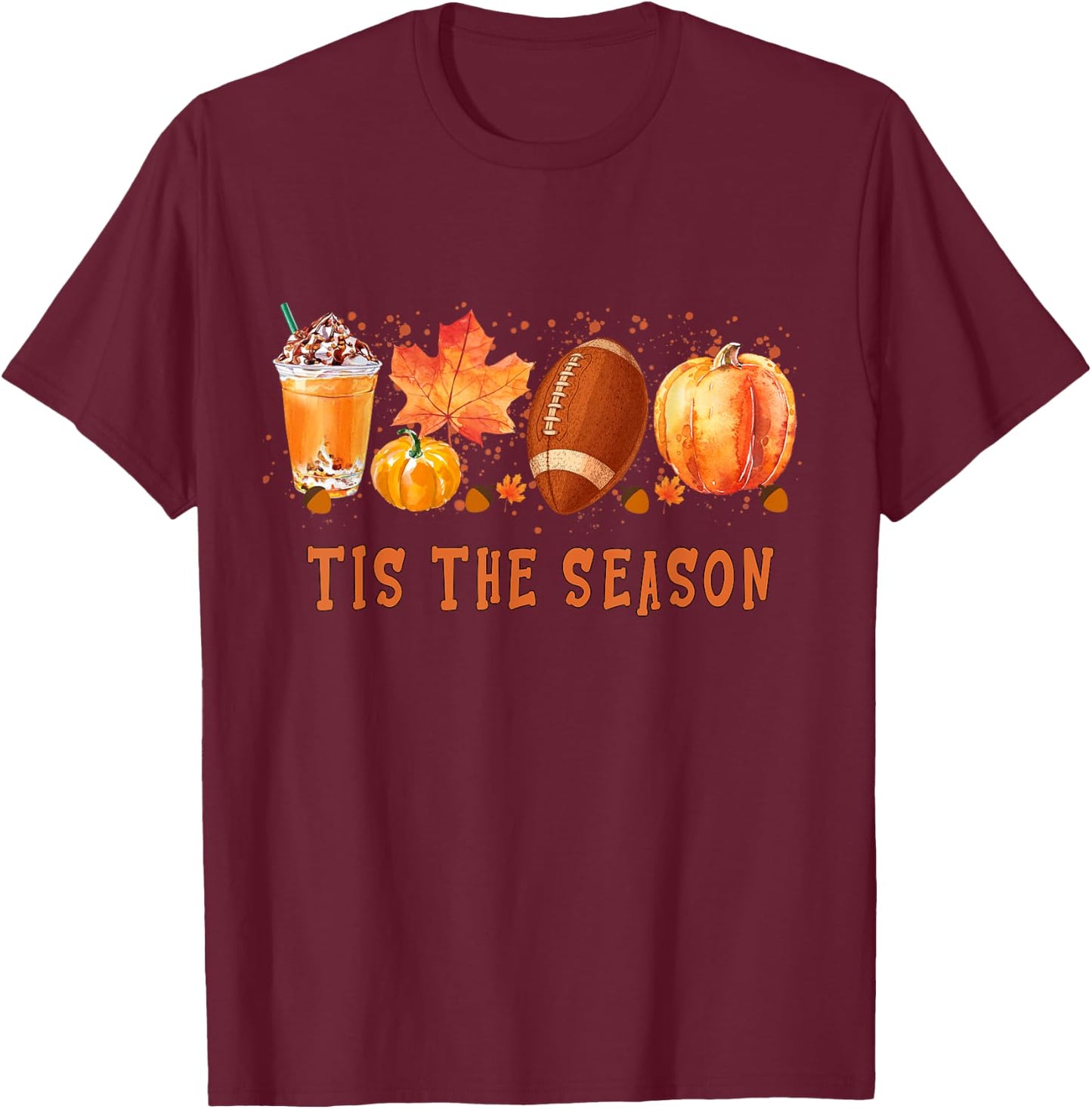 Tis' The Season Leopard Pumpkin Football Halloween Fall T-Shirt - T-Shirt | Maroon