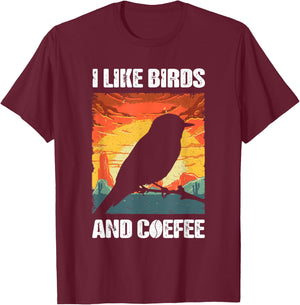 I Like Birds And Coffee, Funny Vintage I Heart Birds Lover T-Shirt - T-Shirt | Maroon