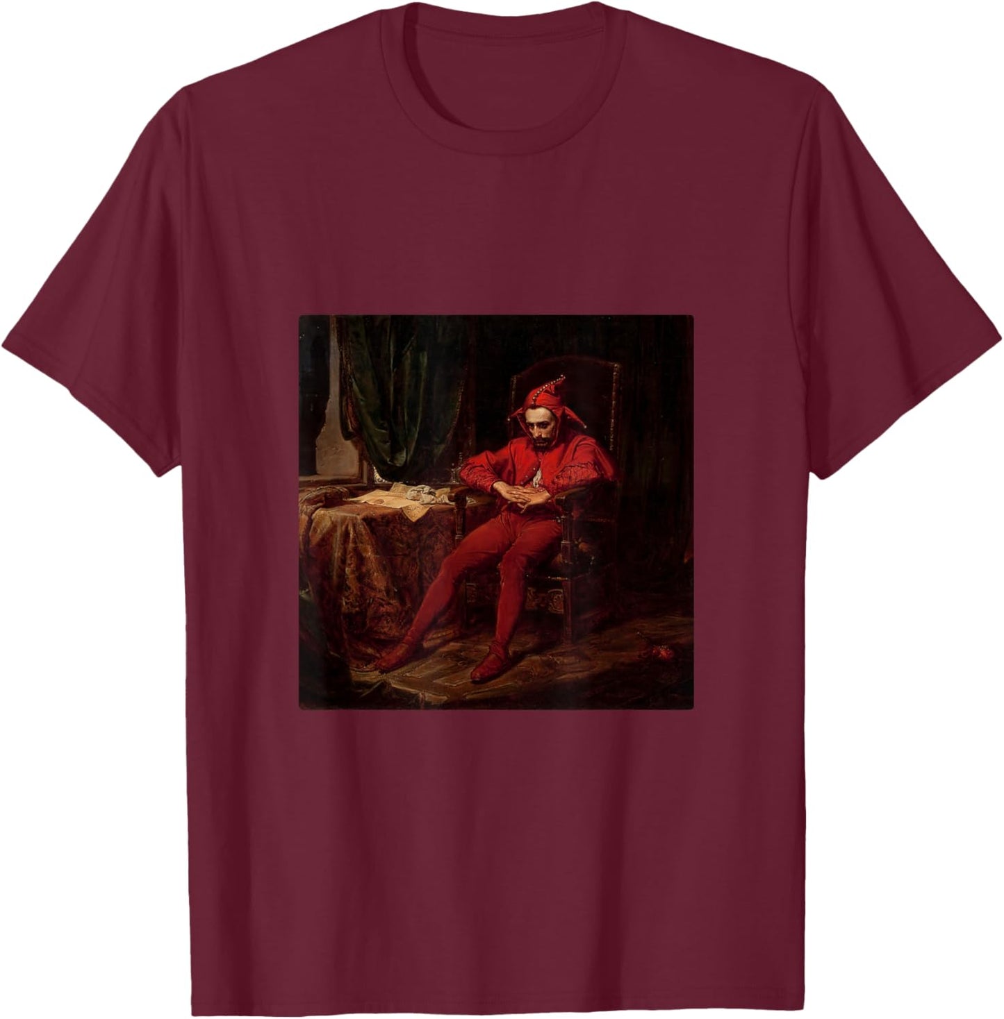 Sad Jester Stanczyk in Red Jan Matejko Art T-Shirt - T-Shirt | Maroon