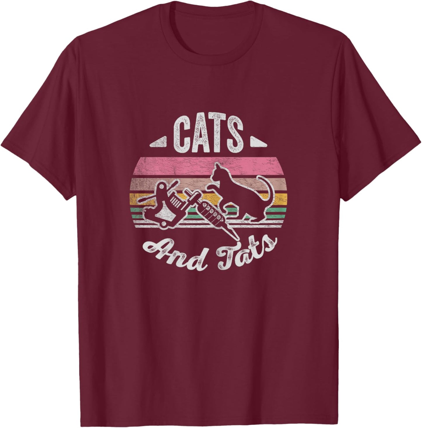 Vintage Cats And Tats Shirt Cat Tattoo Lover Cats & Tats Women T-Shirt - T-Shirt | Maroon