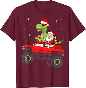 Christmas Family Matching santa truck dinosaur boys kids T-Shirt - T-Shirt | Maroon