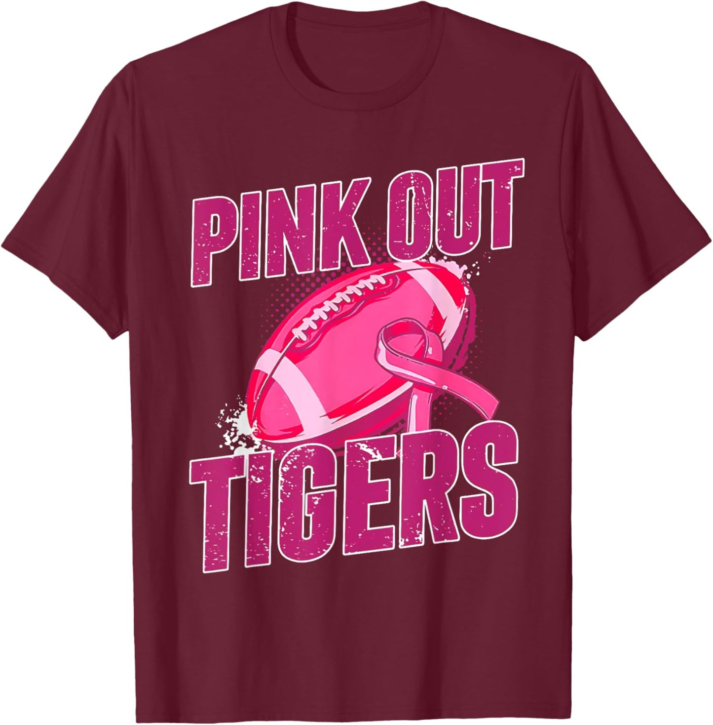 Tigers Pink Out Football Tackle Breast Cancer T-Shirt - T-Shirt | Maroon