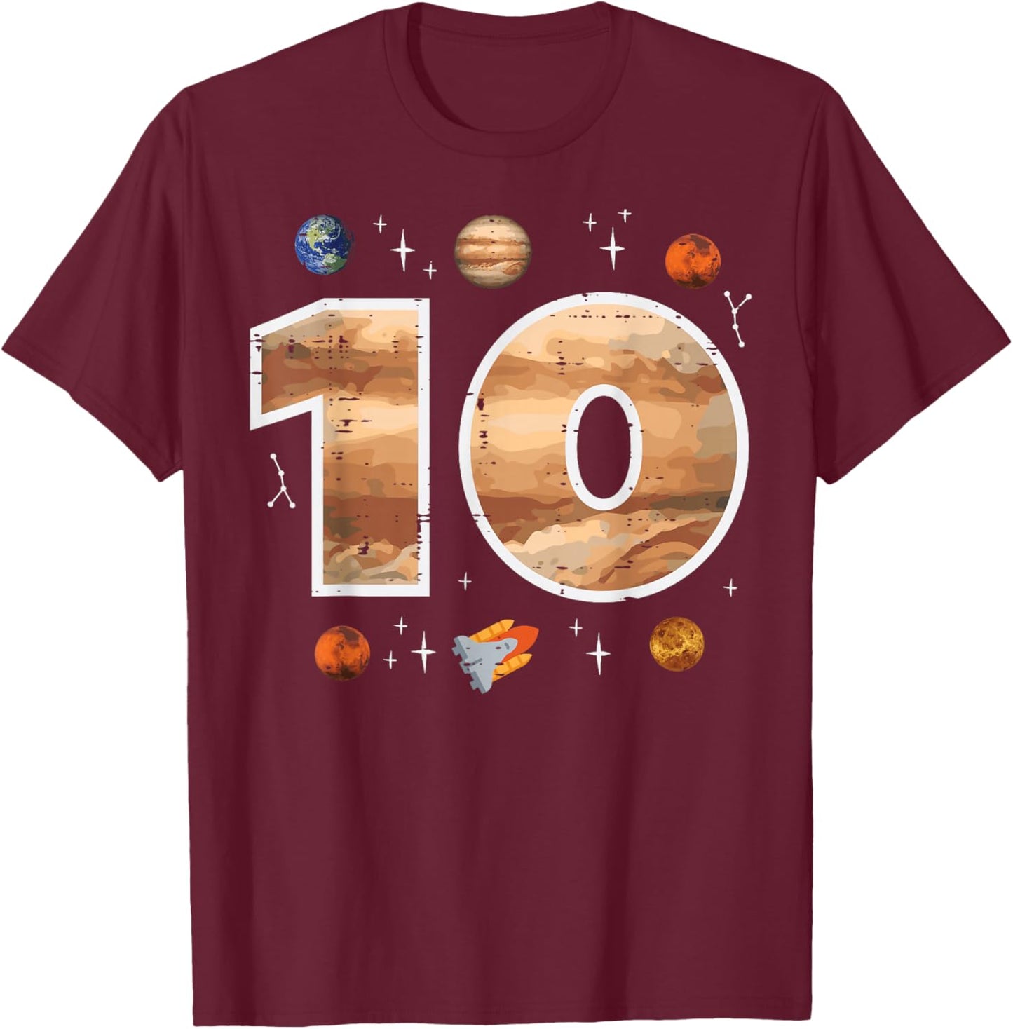 10th Birthday Planets Astronaut 10 Years Old Bday Space Boys T-Shirt - T-Shirt | Maroon