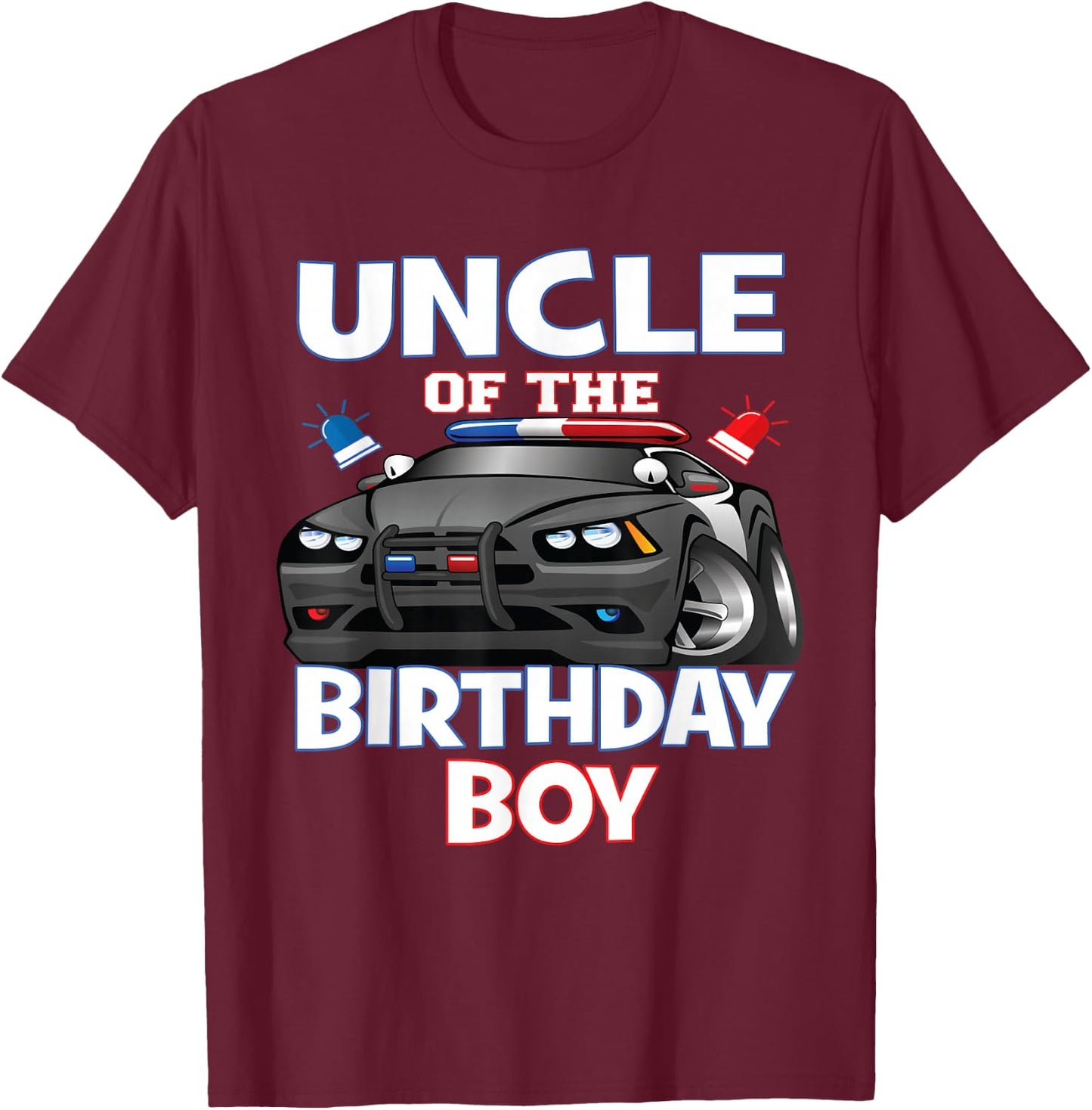 Uncle Of The Birthday Boy Policeman Officer Party T-Shirt - T-Shirt | Maroon