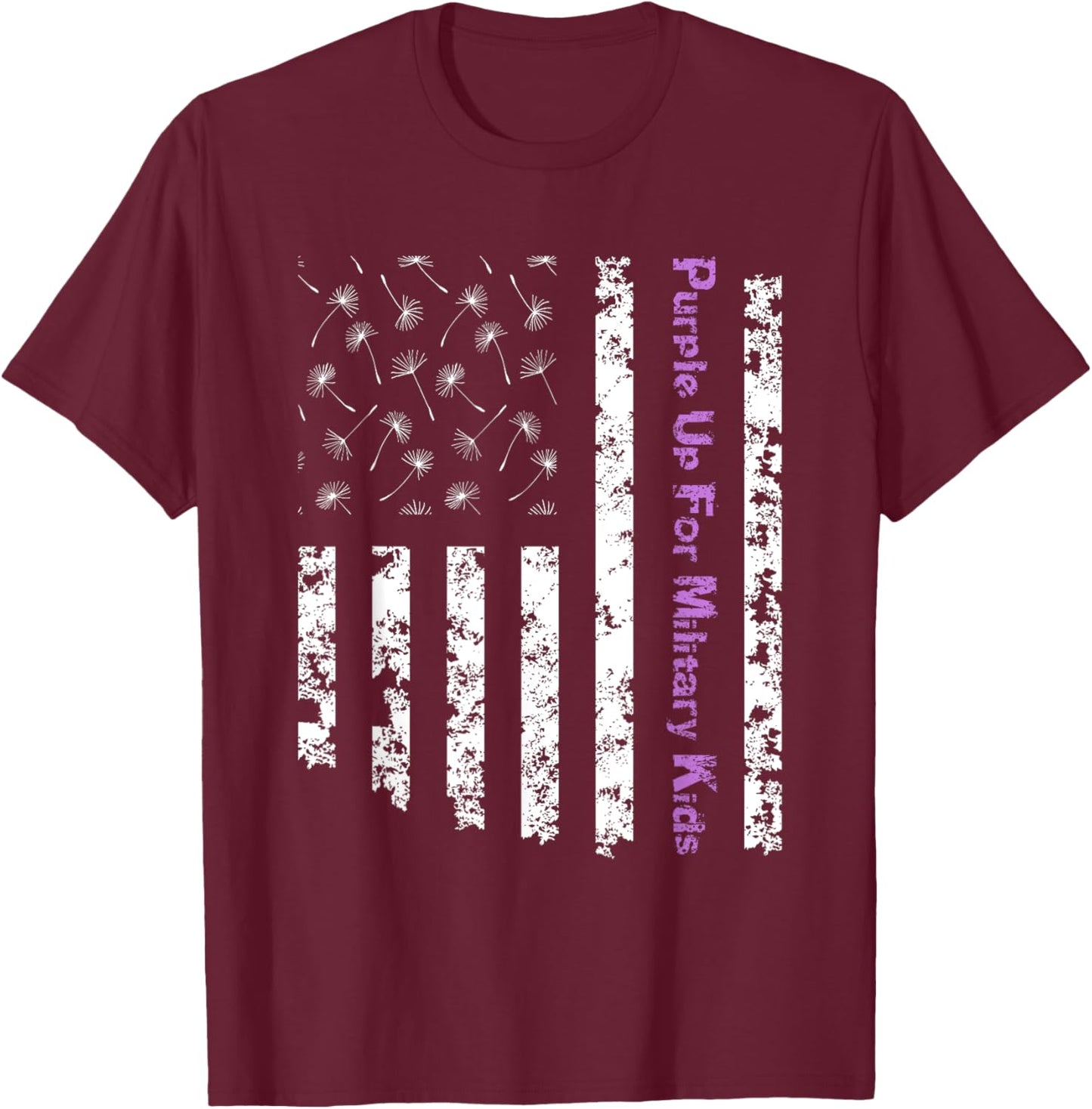 Purple Up For Military Kids Army Child Dandelion US Flag T-Shirt - T-Shirt | Maroon