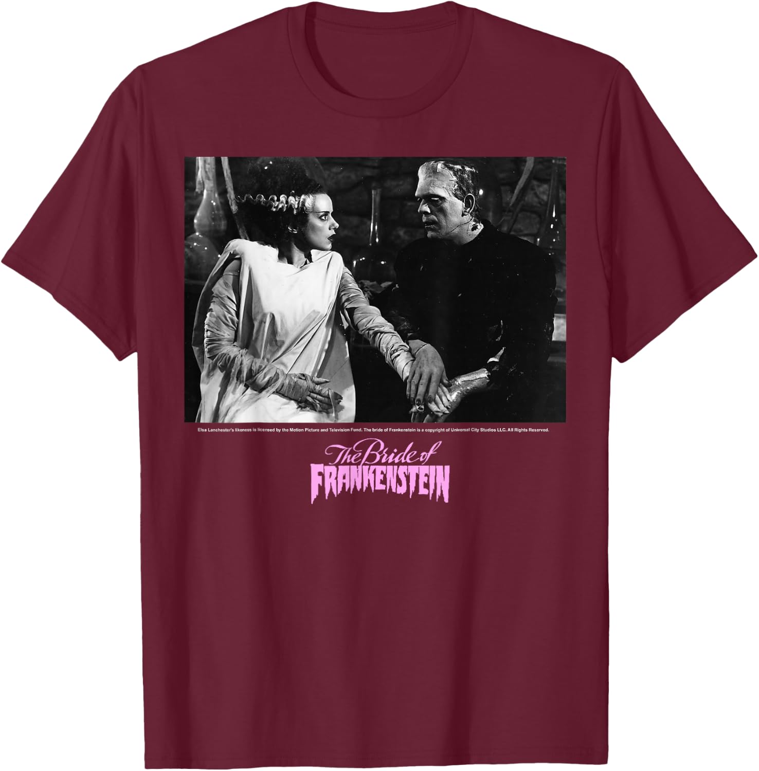 Universal Monsters The Bride Of Frankenstein Portrait T-Shirt - T-Shirt | Maroon
