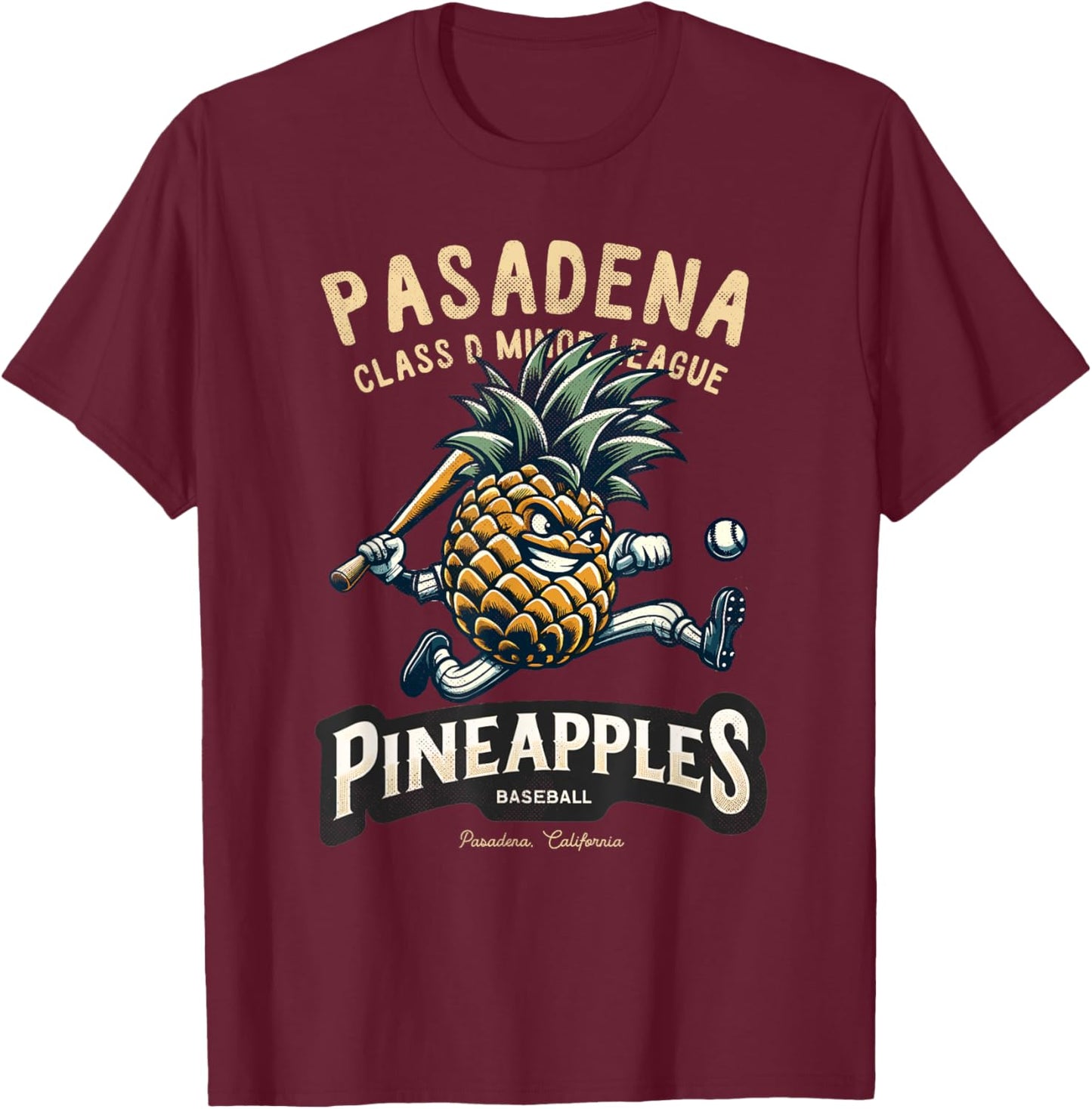 Pasadena Pineapples Retro Minor League Baseball T-Shirt - T-Shirt | Maroon