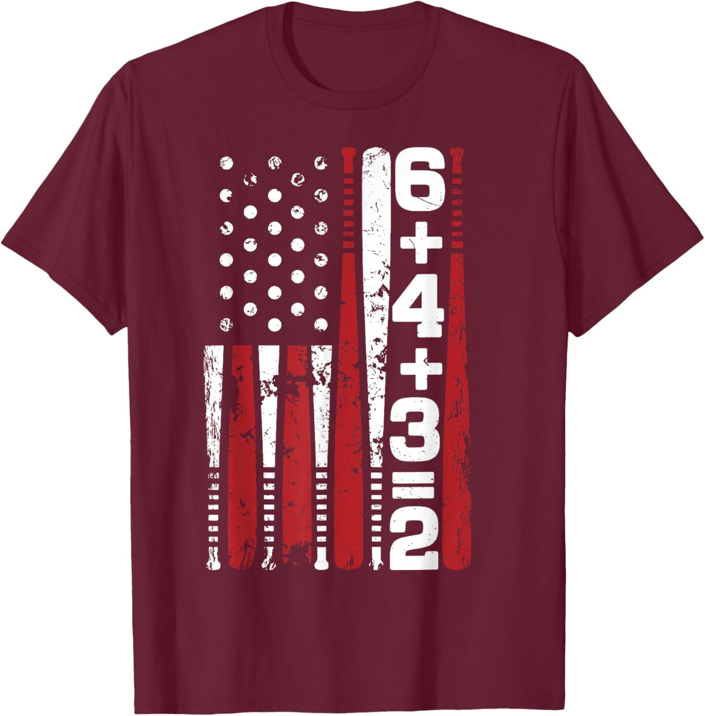 Youth 6+4+3=2 Baseball Math Bat Baseball American Flag Boys T-Shirt - T-Shirt | Maroon