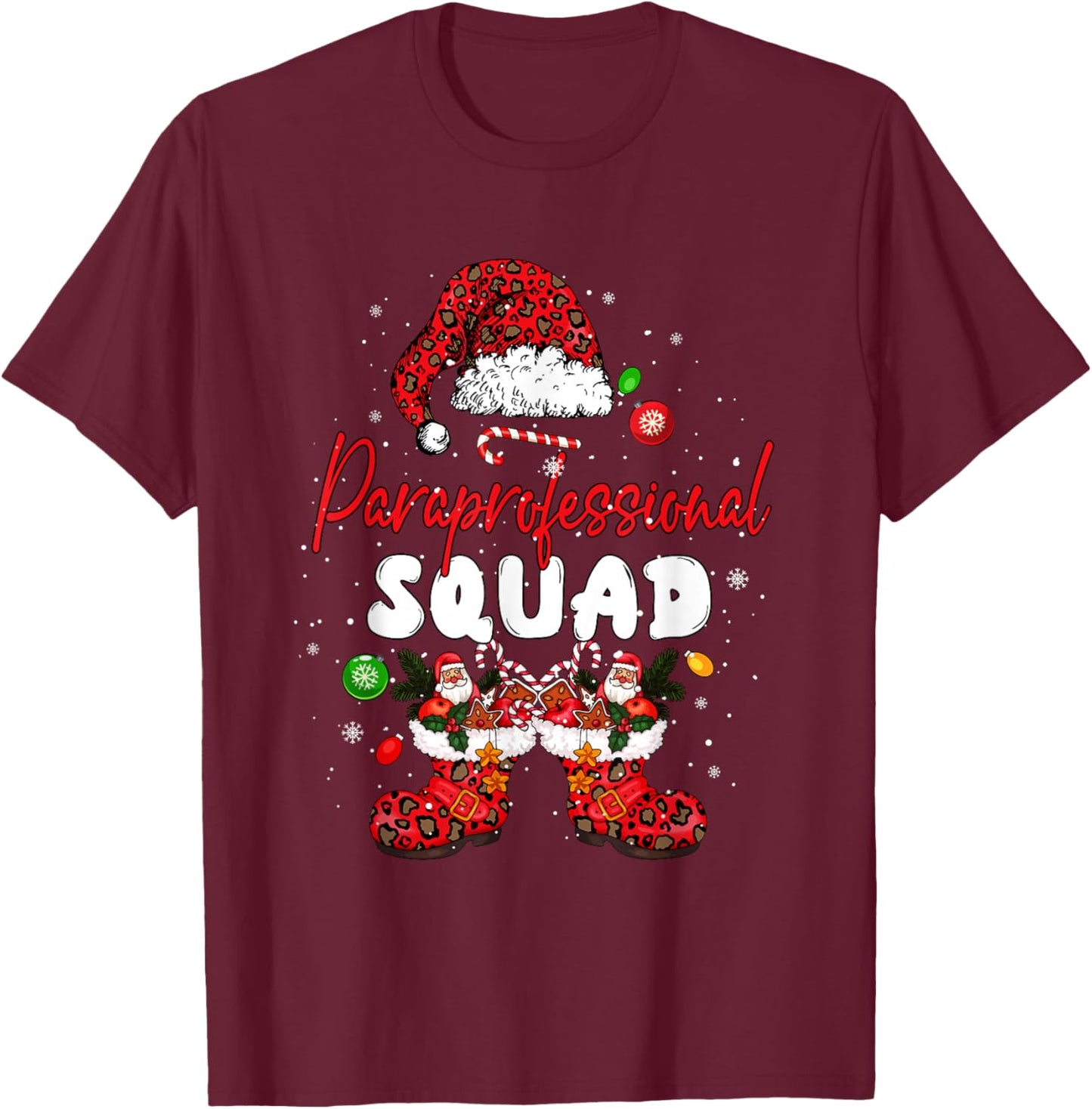 Paraprofessional Squad Leopard Santa Christmas Job Team T-Shirt - T-Shirt | Maroon