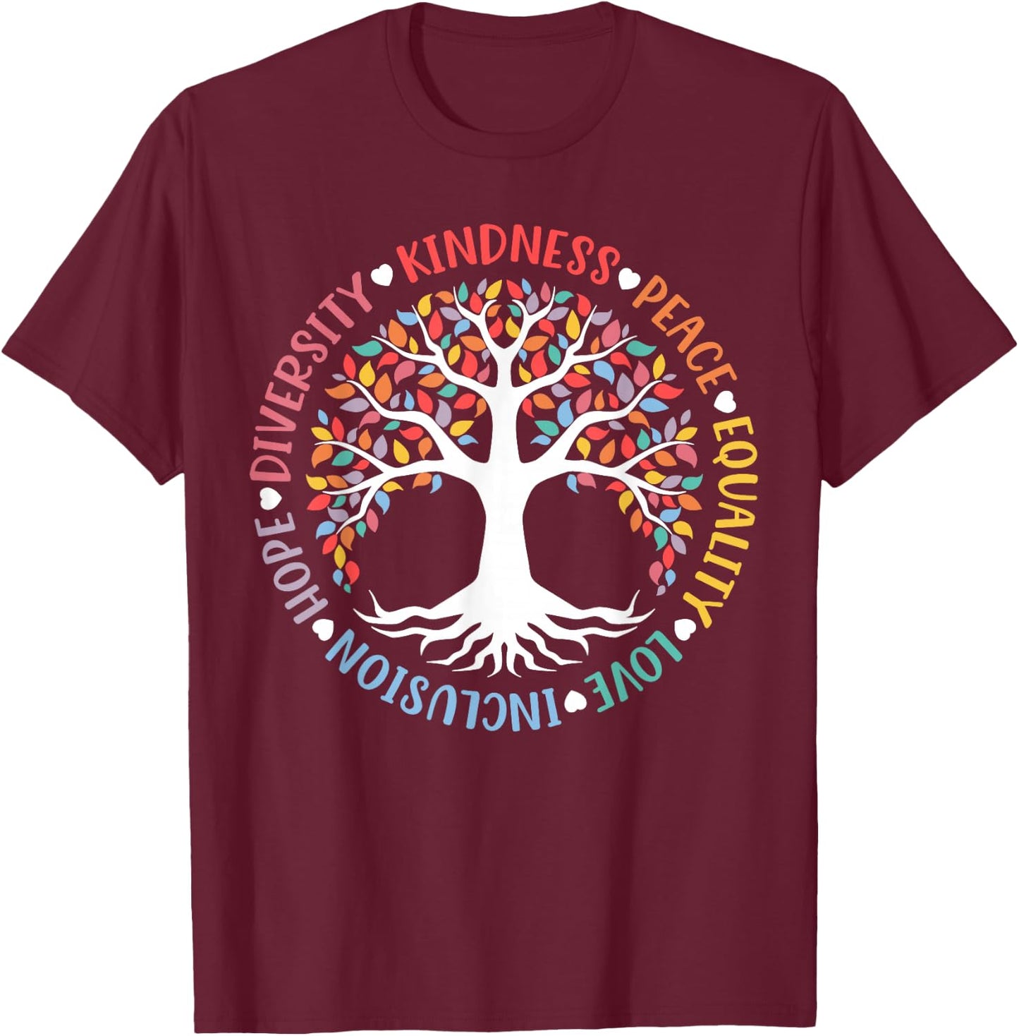 World Peace Supporter Retro Women Men Apparel Kindness Peace Equality Love Inclusion Hope Diversity Retro T-Shirt - T-Shirt | Maroon