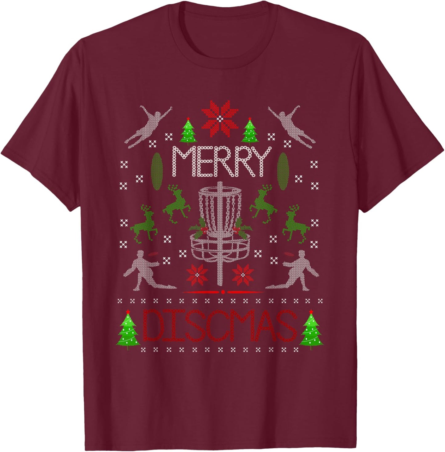 Vintage Disc Golf Ugly Christmas Merry Discmas Party T-Shirt - T-Shirt | Maroon