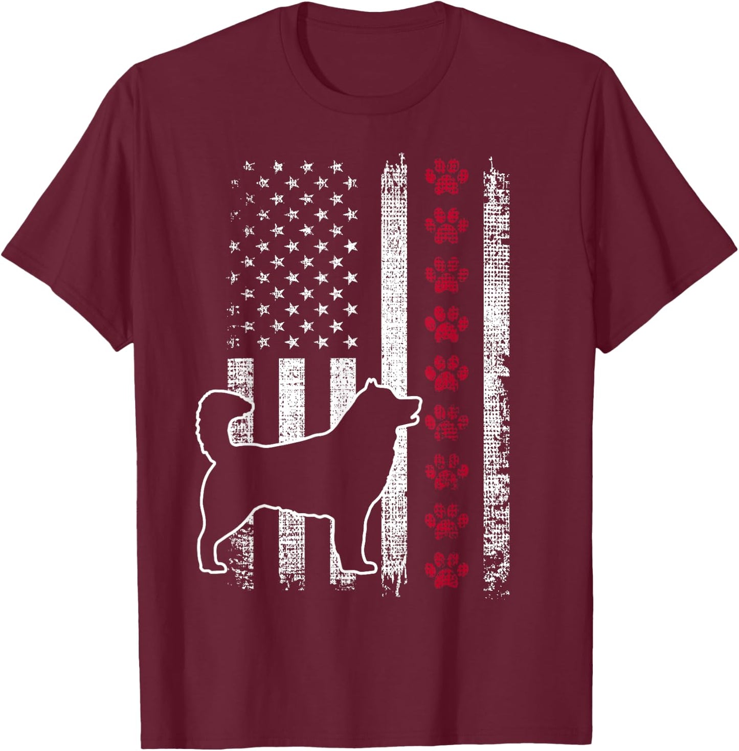 Vintage Retro USA Patriotic American Flag Alaskan Malamute Women Girls Kids Men T-Shirt - T-Shirt | Maroon