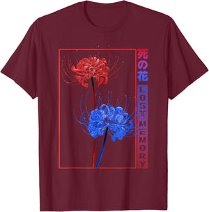Japanese Red Blue Spider Lily Soft Grunge Aesthetic Flower T-Shirt - T-Shirt | Maroon