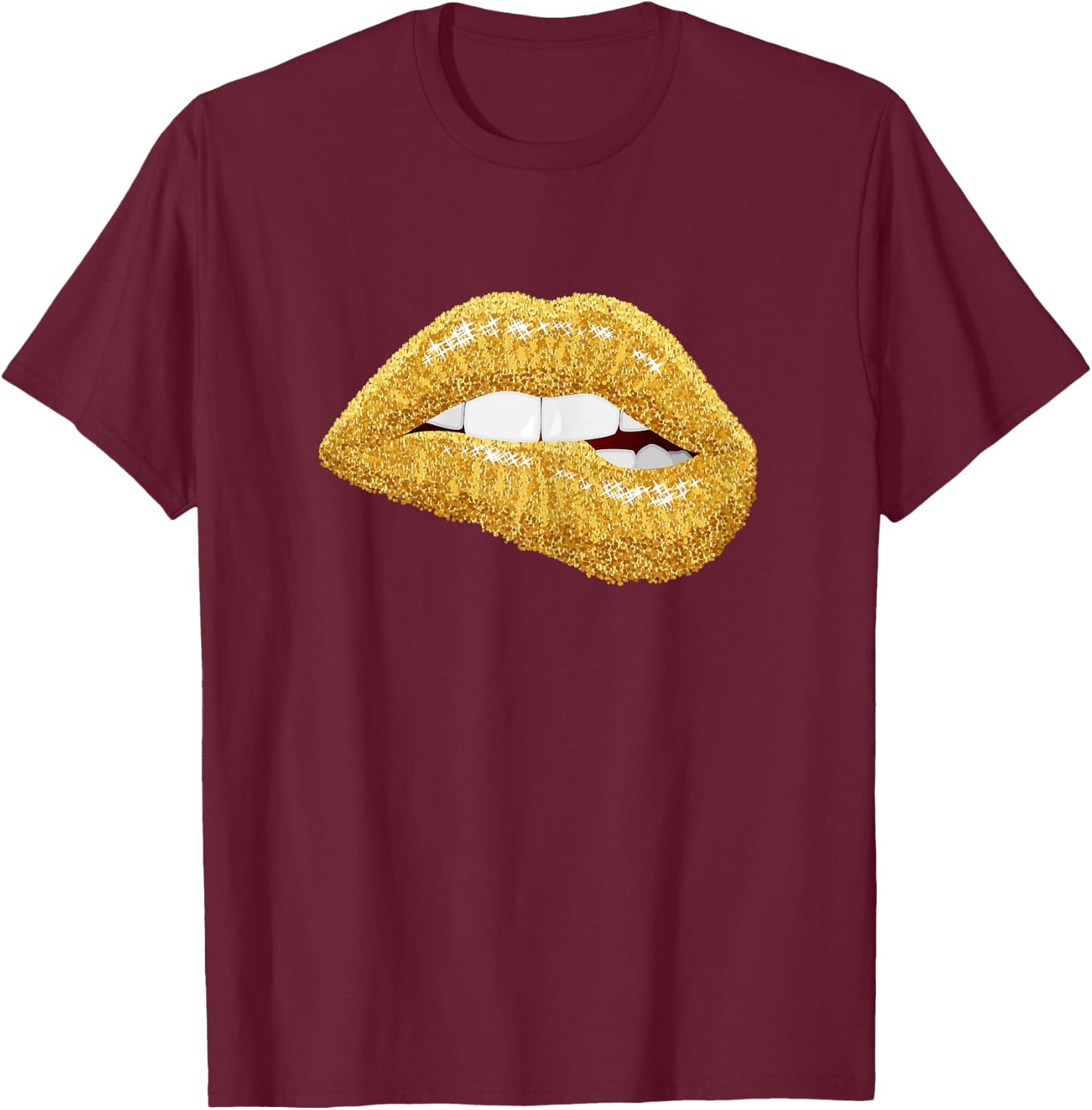 Gold Lips Biting Lipstick Makeup T-Shirt - T-Shirt | Maroon